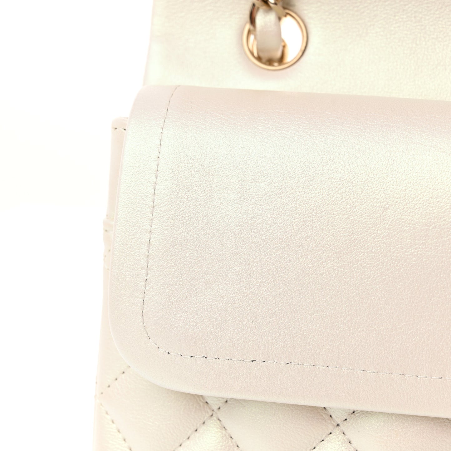 Iridescent Calfskin Quilted Medium Double Flap White