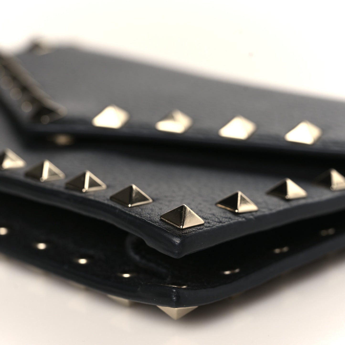 Pebbled Calfskin Rockstud Envelope Wallet on Chain Black