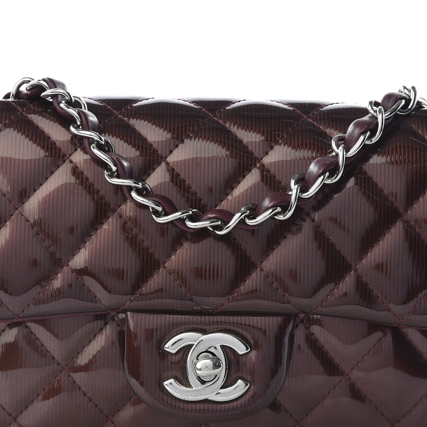 Chanel Striated Patent Quilted Mini Rectangular Flap Burgundy 9 of 9