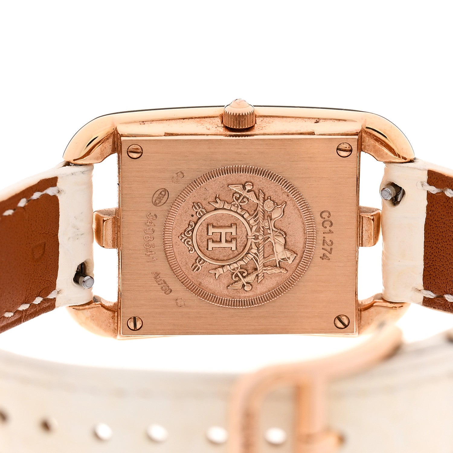 Hermes 18K Yellow Gold Alligator Diamond Bezel Mother of Pearl 23mm Cape Cod Quartz Watch Craie 4 of 5