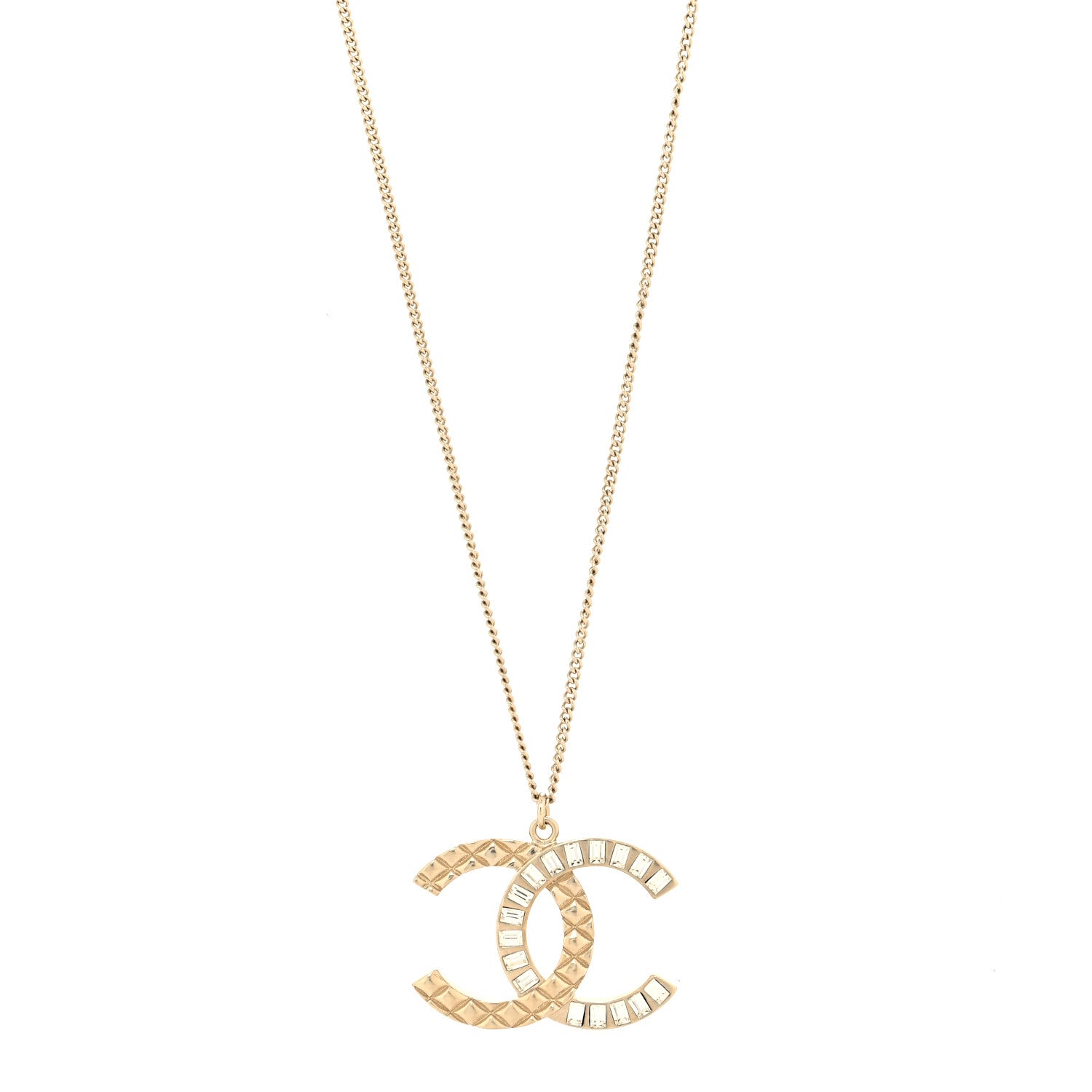 Chanel Baguette Crystal Quilted CC Pendant Necklace Gold 1 of 5
