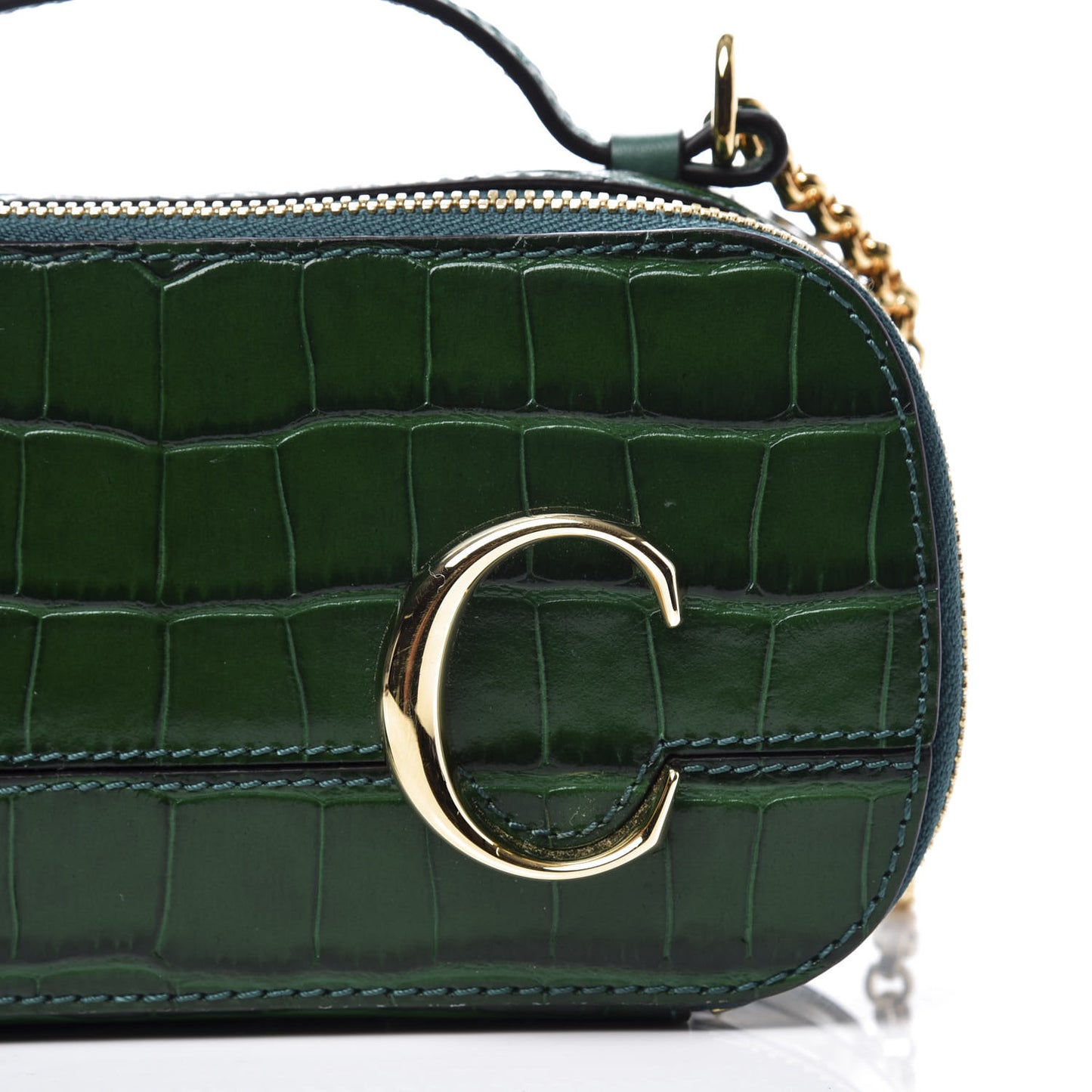 Calfskin Crocodile Embossed Mini C Vanity Bag Woodsy Green