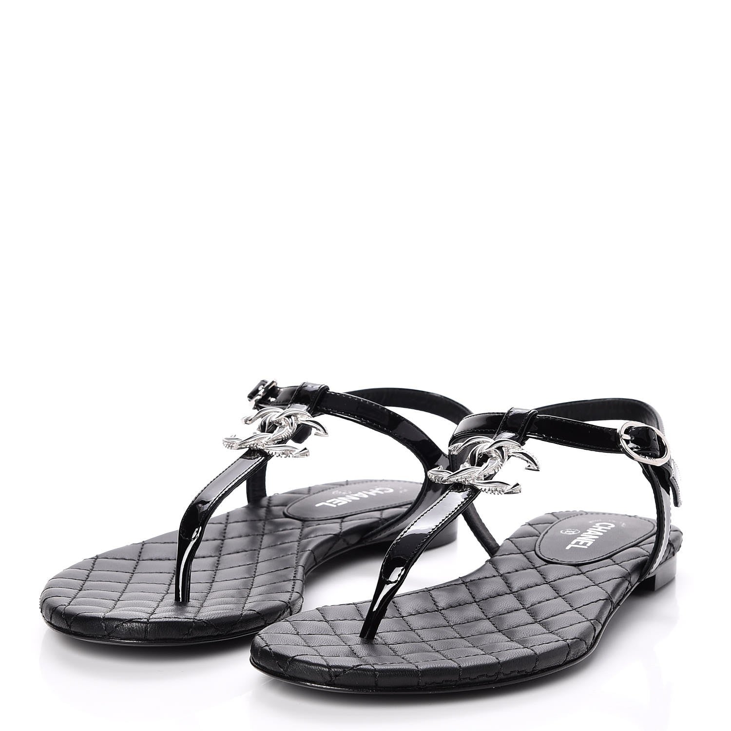 Chanel Patent CC Thong Sandals 35.5 Black 3 of 8