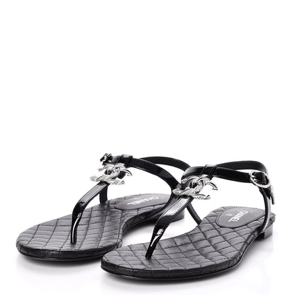 Chanel Patent CC Thong Sandals 35.5 Black 3 of 8