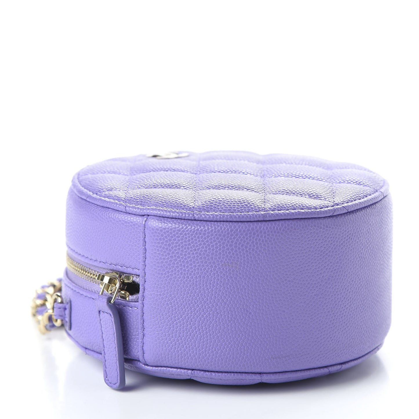 Caviar Quilted Round Clutch With Chain Purple
