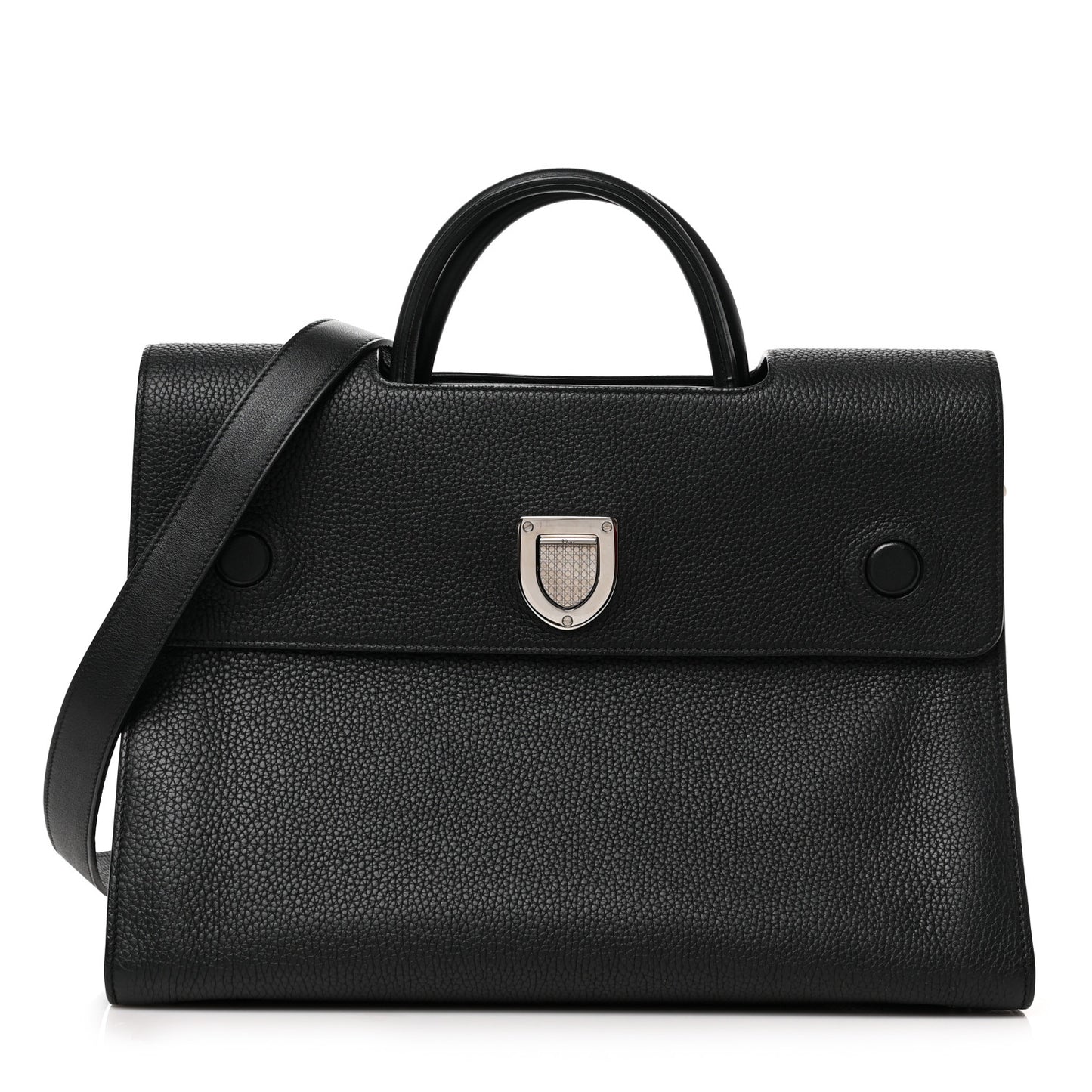 Grained Calfskin Large Diorever Flap Black