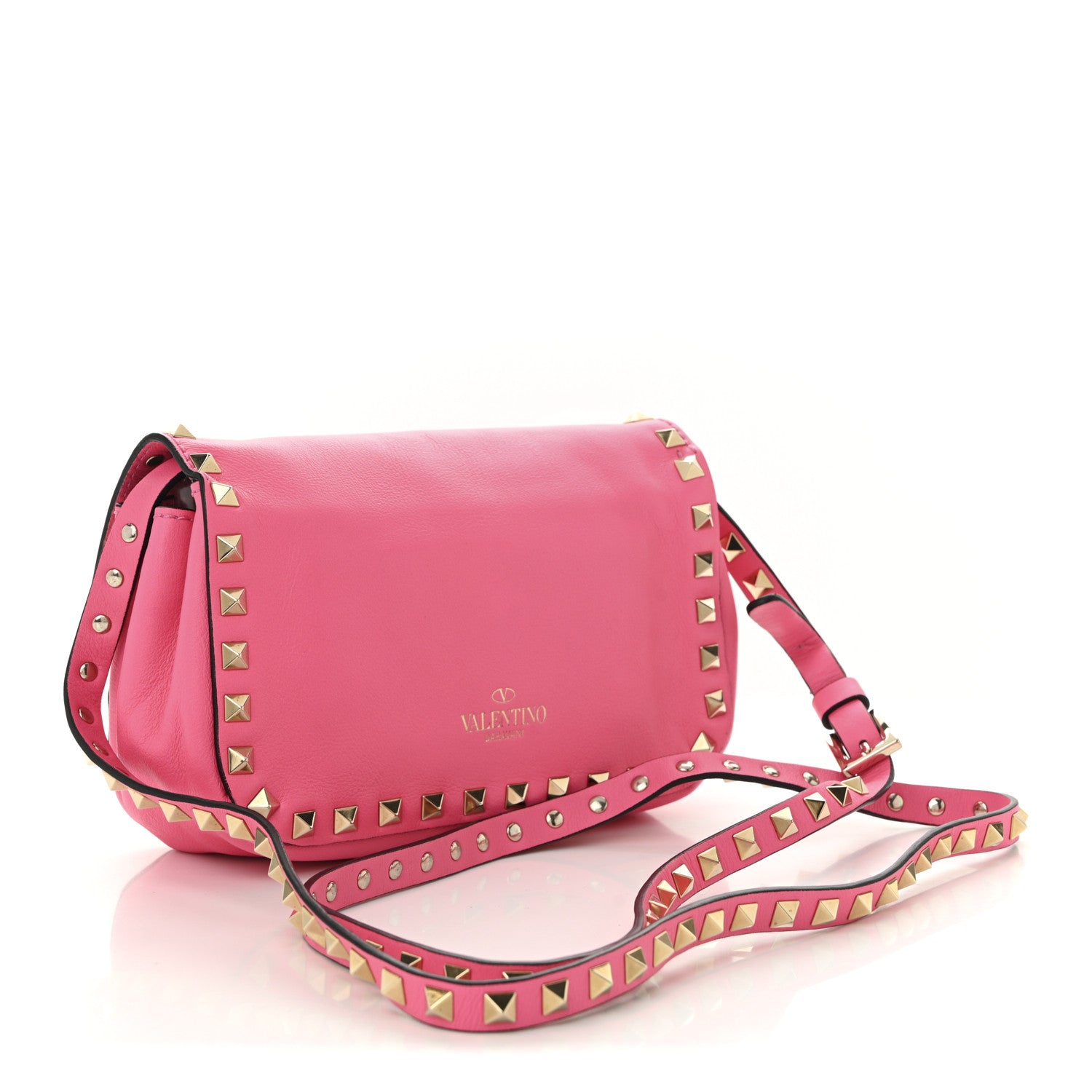 Valentino Garavani Vitello Mini Rockstud Flap Saddle Crossbody Bag Fuxia Fluo 3 of 9