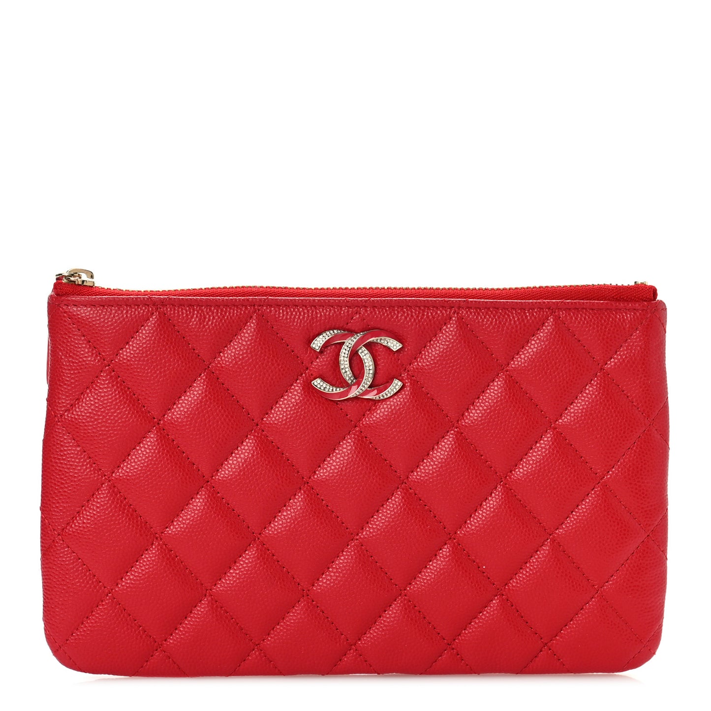 Caviar Quilted Crystal Enamel Cosmetic Case Red