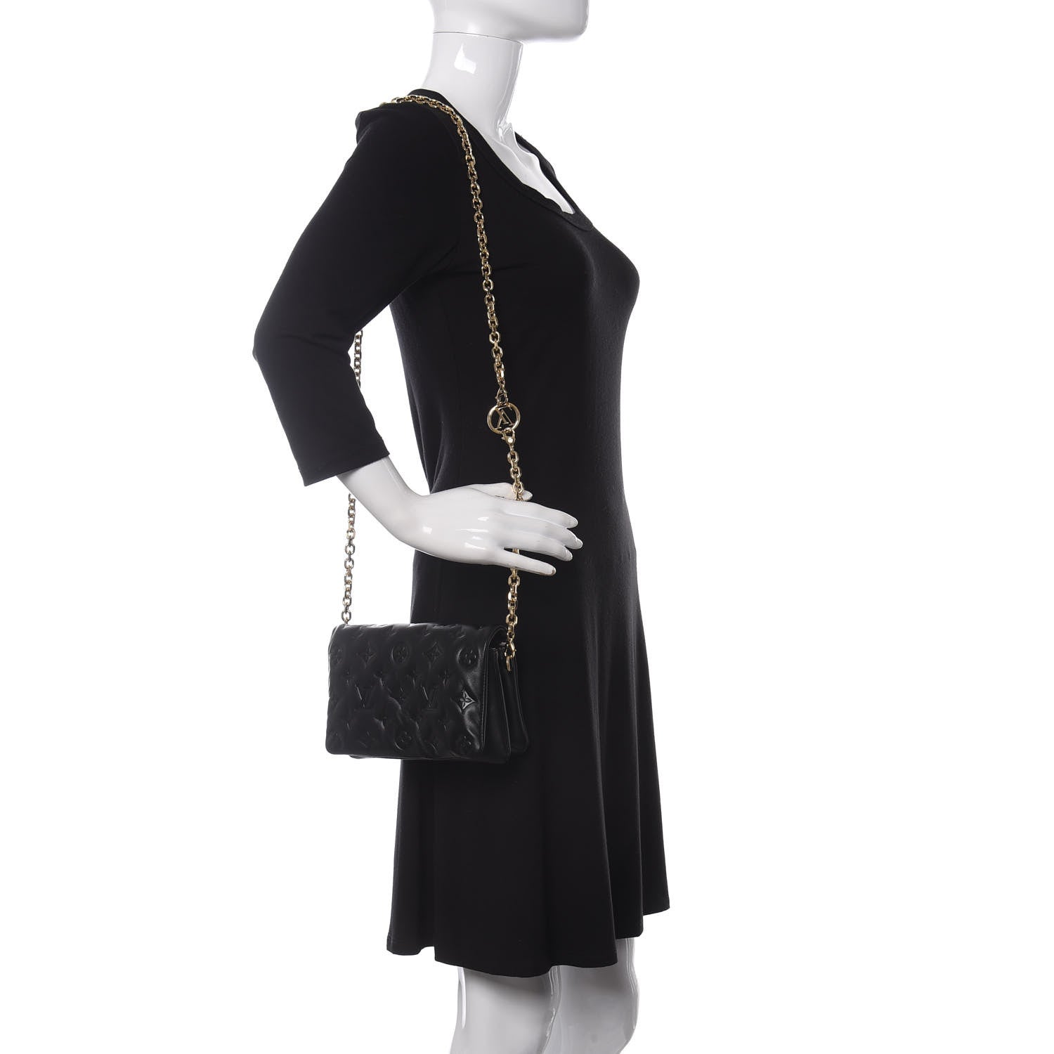 Louis Vuitton Lambskin Embossed Monogram Pochette Coussin Black 2 of 9