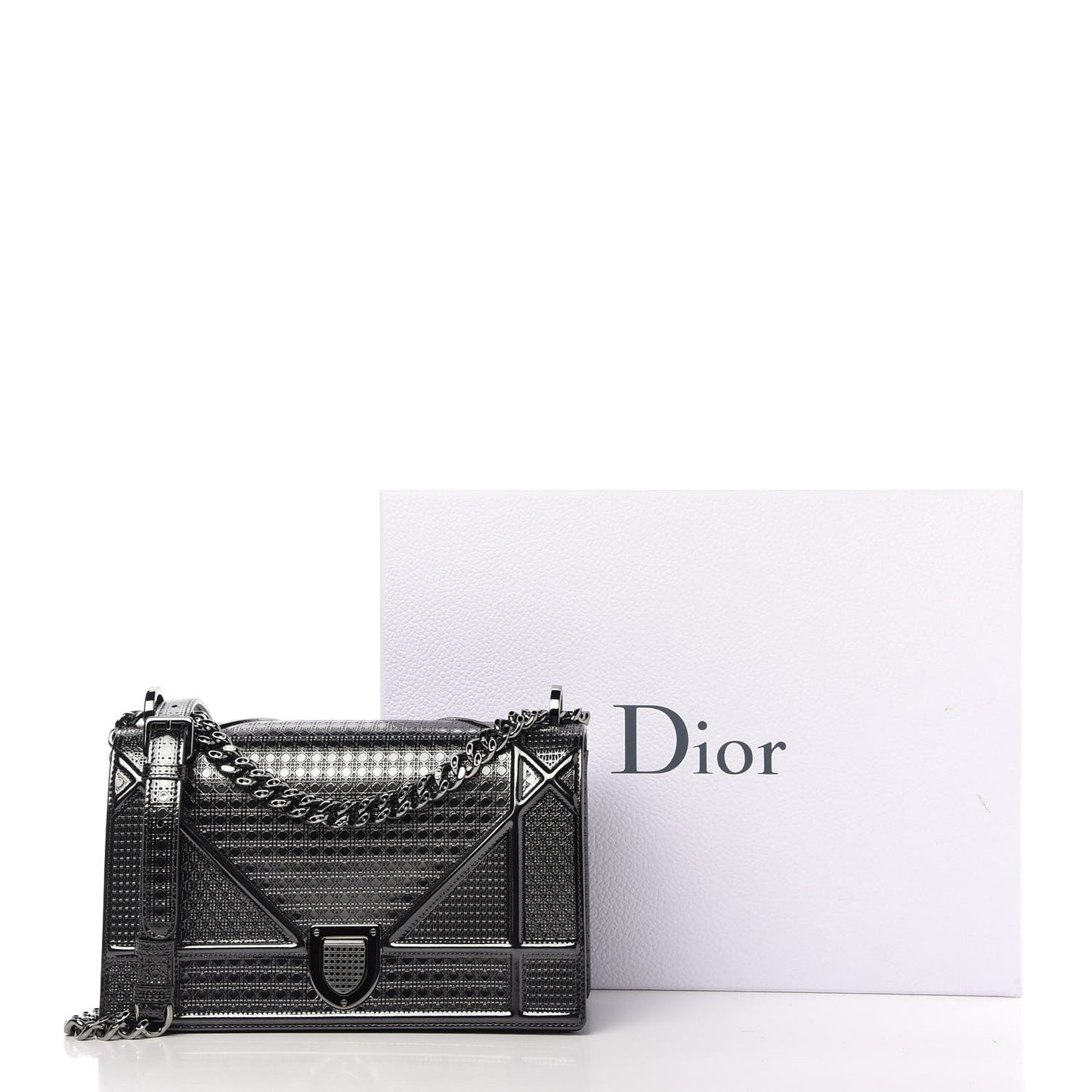 Metallic Patent Micro-Cannage Medium Diorama Flap Bag Onyx Black