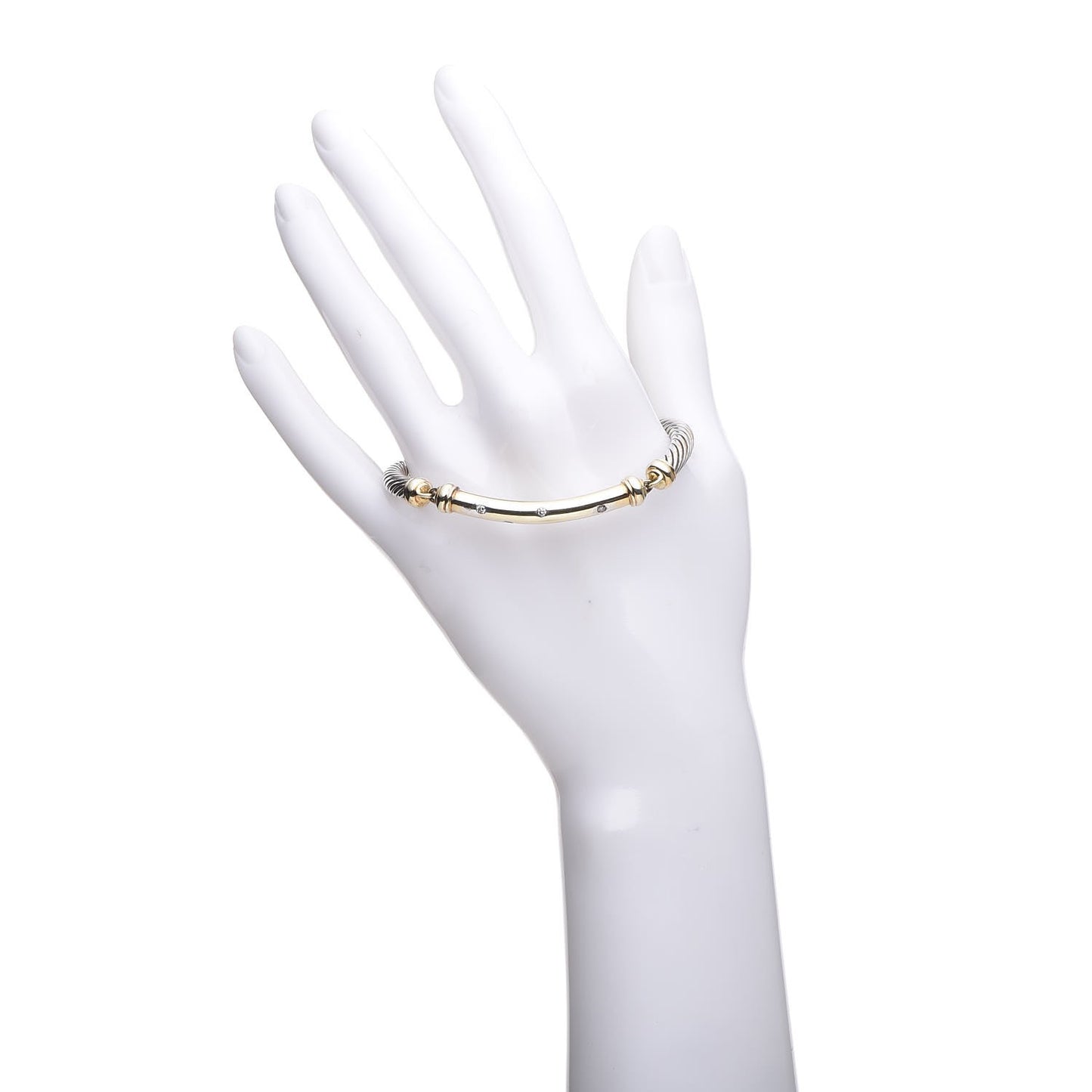 Sterling Silver 14K Yellow Gold Diamond 5mm Metro Cable Bracelet