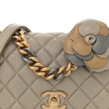 Chanel Metallic Lambskin Quilted Camellia Flower Flap Pale Gold Silver Dark Gold 9 of 12