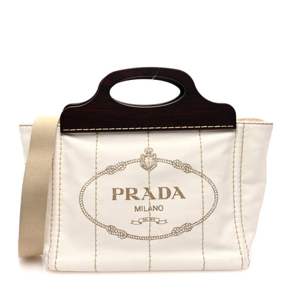 Prada Canapa Legno Logo Tote White 1 of 9
