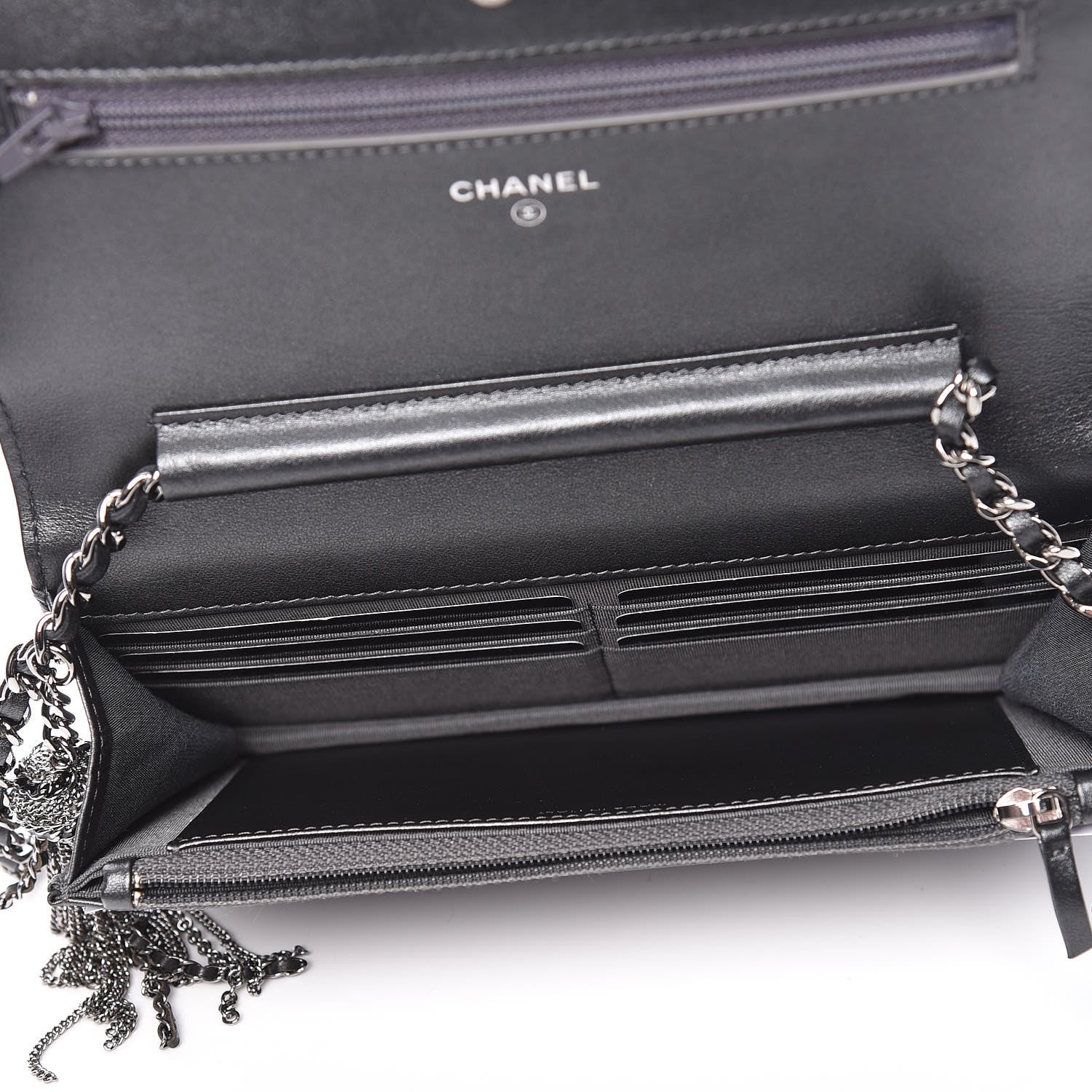 Chanel Aged Calfskin Quilted Tassel Wallet On Chain WOC Dark Silver 7 of 10
