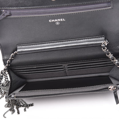 Chanel Aged Calfskin Quilted Tassel Wallet On Chain WOC Dark Silver 7 of 10