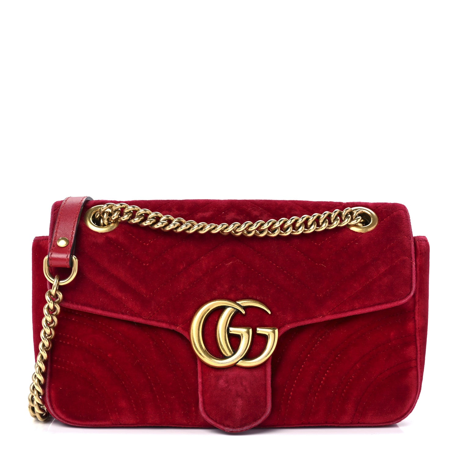 Gucci Velvet Matelasse Small GG Marmont Shoulder Bag Hibiscus Red 1 of 15