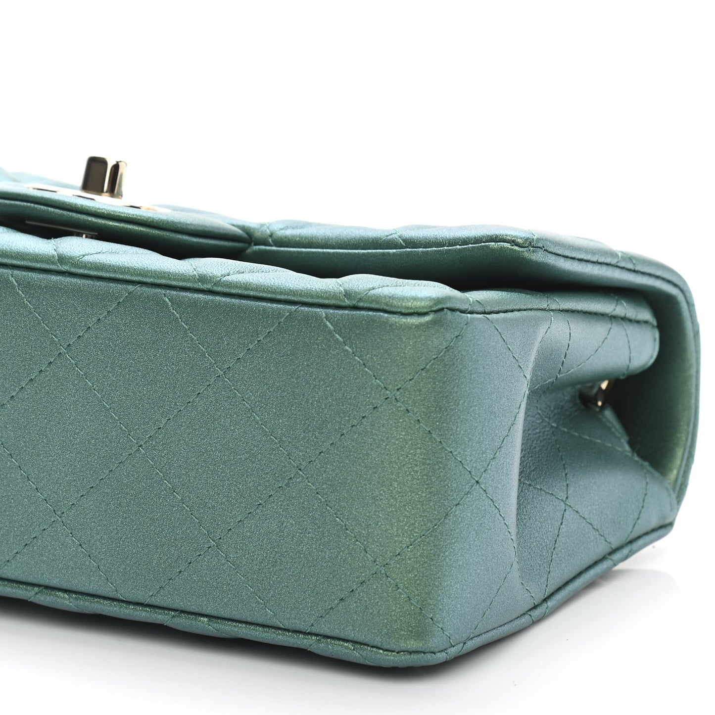Iridescent Calfskin Quilted Mini Rectangular Flap Green