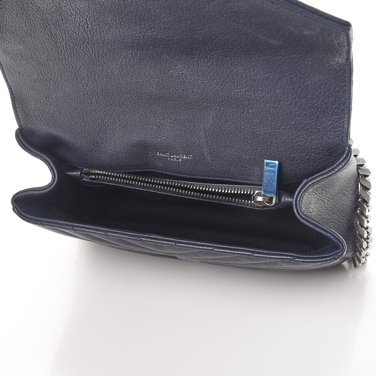 Saint Laurent Sheepskin Matelasse Chevron Monogram Medium College Bag Deep Marine 5 of 9