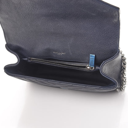 Saint Laurent Sheepskin Matelasse Chevron Monogram Medium College Bag Deep Marine 5 of 9