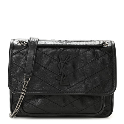 Saint Laurent Crinkled Lambskin Matelasse Monogram Baby Niki Chain Satchel Black 1 of 11