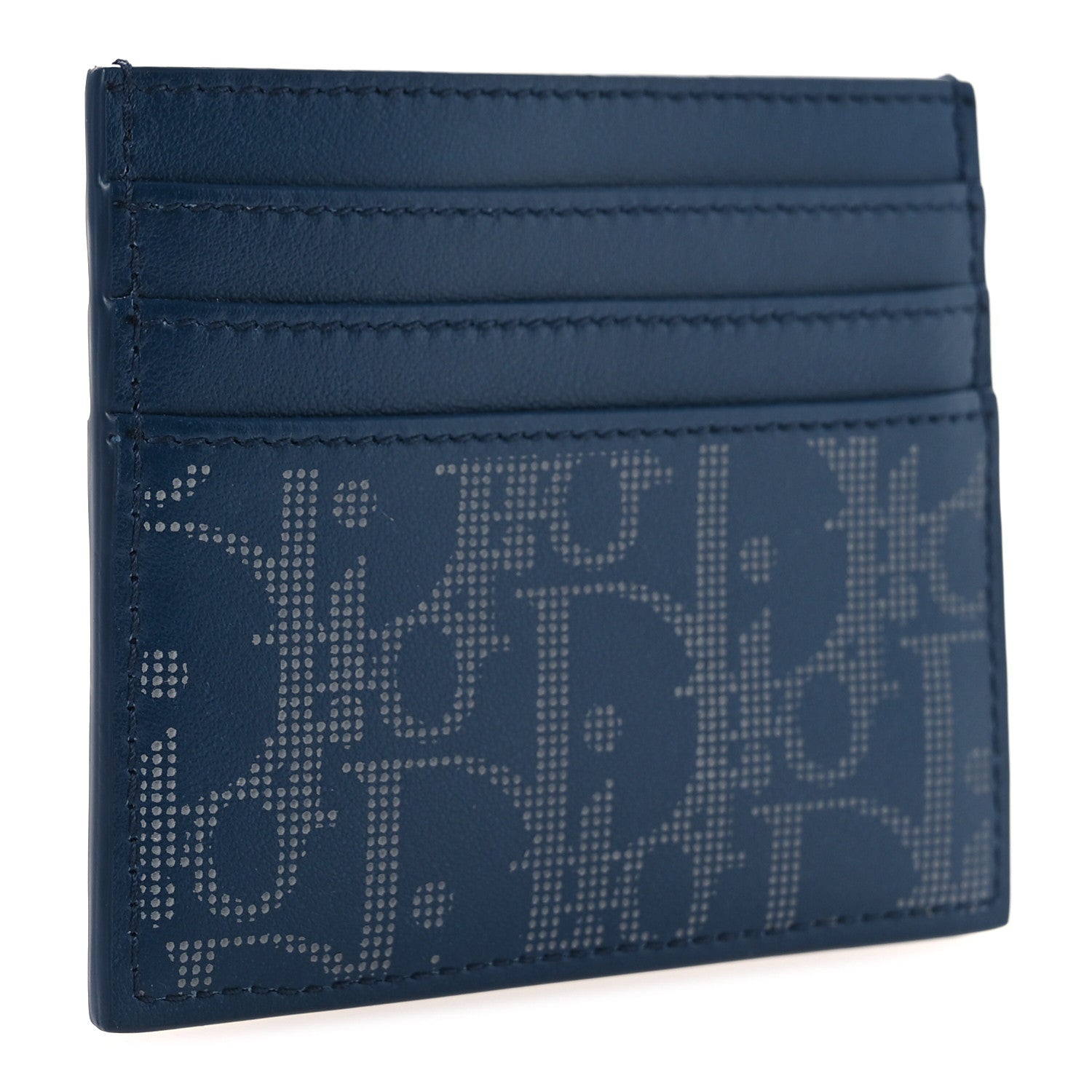 新品未使用　DIOR ネイビー プレート Christian Dior Calfskin Oblique Galaxy Perforated Card Holder Blue
