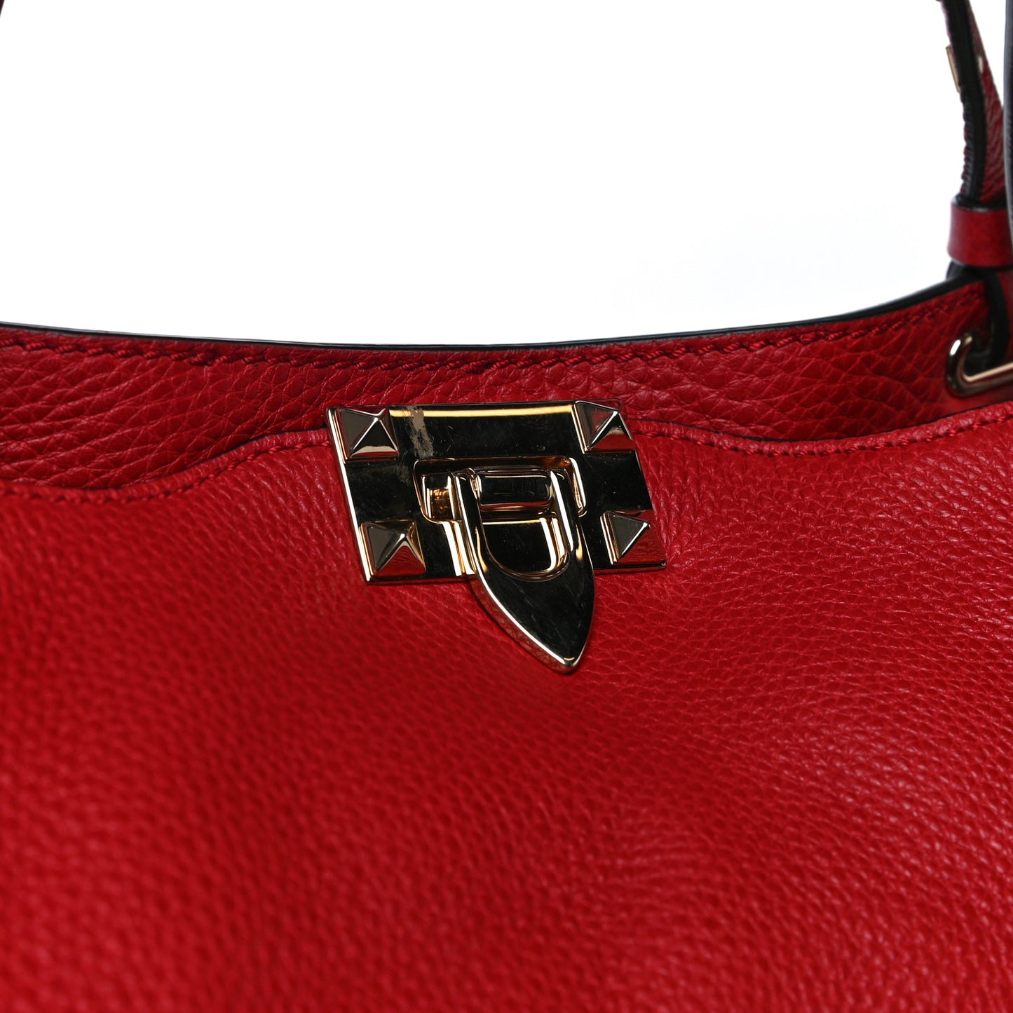 Pebbled Calfskin Medium Rockstud Tote Rosso Valentino