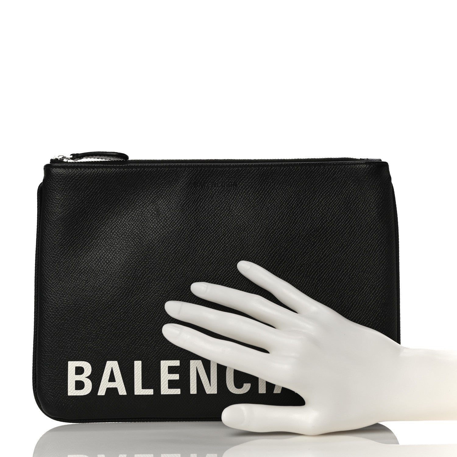 Balenciaga Calfskin Ville Logo Zip Pouch Black 2 of 9