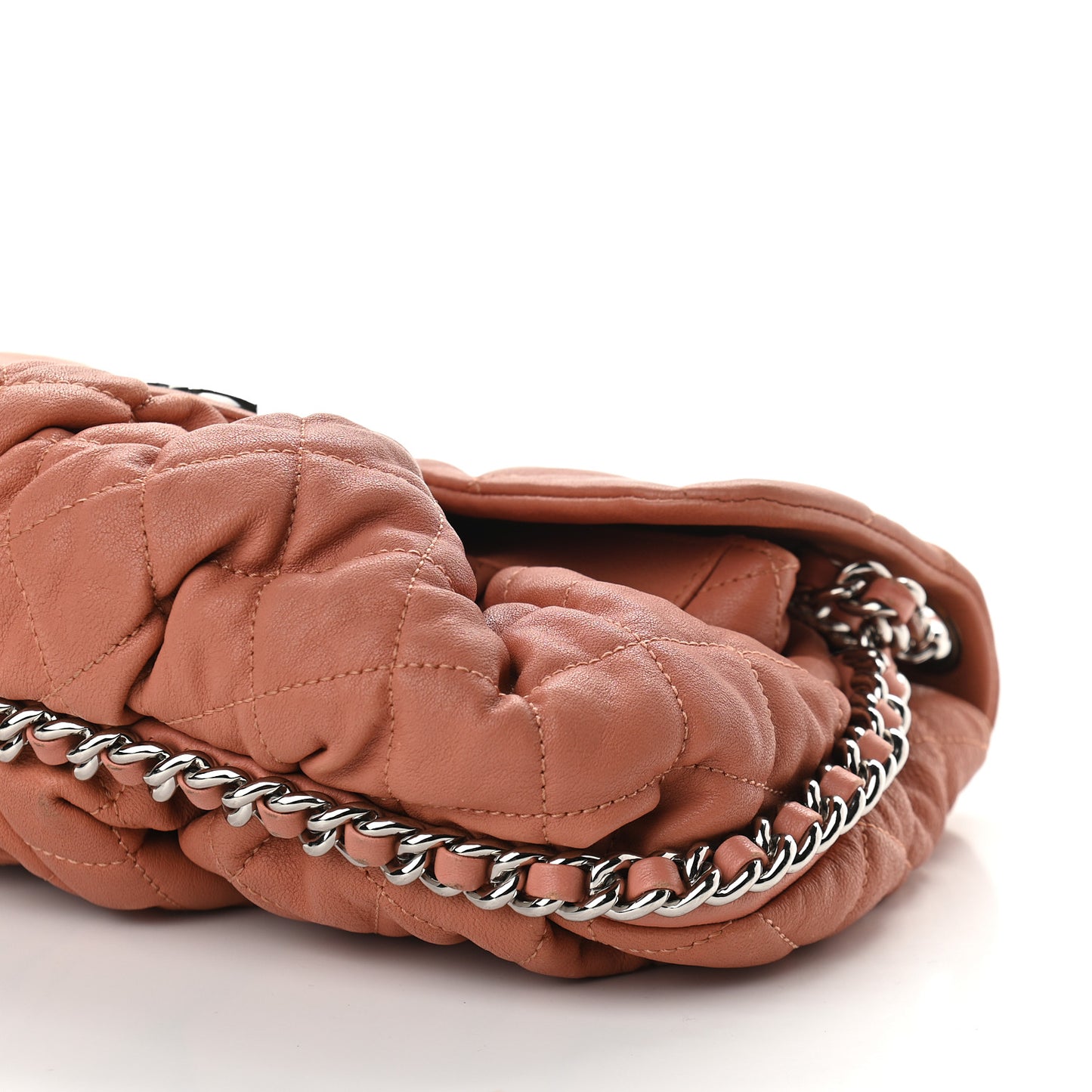 Washed Lambskin Quilted Medium Chain Around Flap Pink