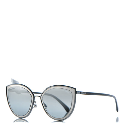Chanel Metal Cat Eye Sunglasses 4222 Silver Black 1 of 8