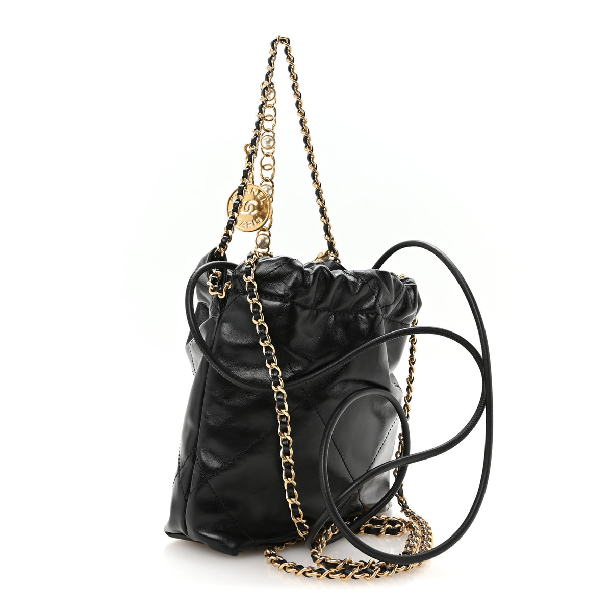 Chanel Shiny Calfskin Quilted Pearl CC Chain Mini Chanel 22 Black 2 of 10