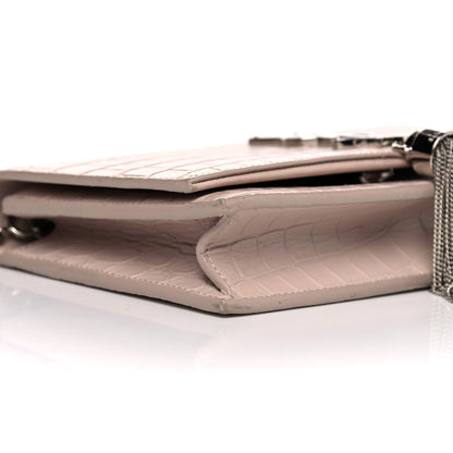 Saint Laurent Calfskin Crocodile Embossed Kate Monogram Tassel Chain Wallet Powder Pink 8 of 15