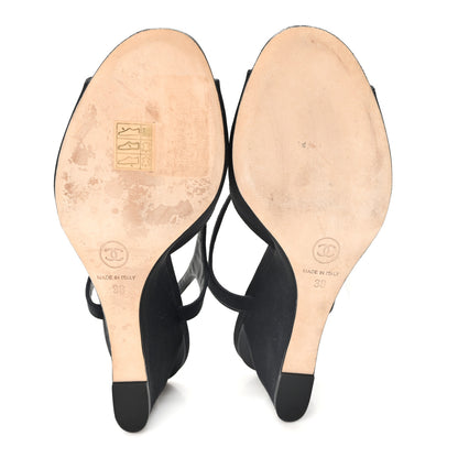 Chanel Grosgrain Pearl CC Wedge Sandals 38 Black 3 of 9