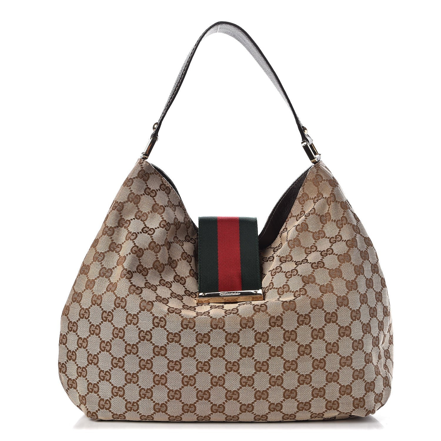 Gucci Monogram Large New Ladies Web Hobo Dark Brown 1 of 8