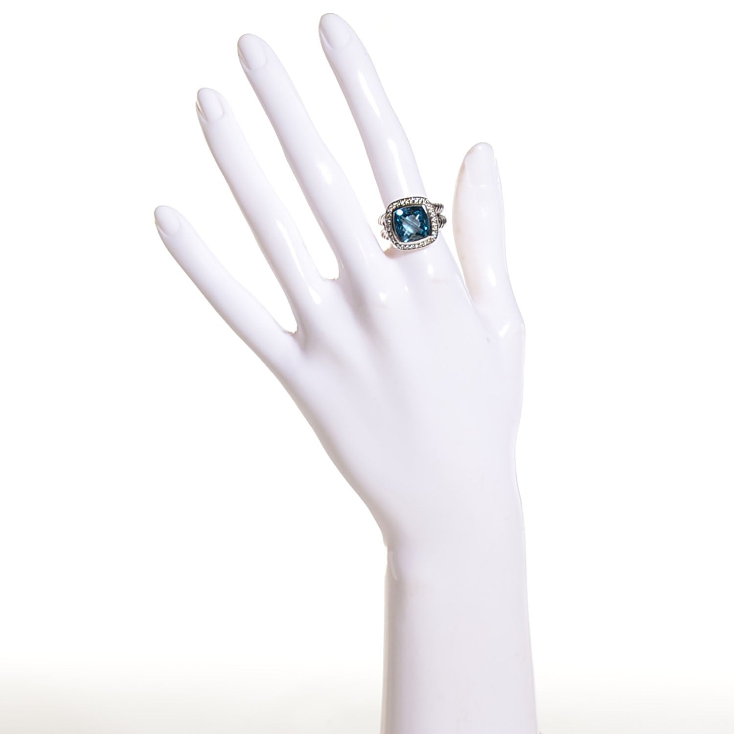 David Yurman Sterling Silver Diamond Blue Topaz 11mm Albion Ring 54 7 2 of 6