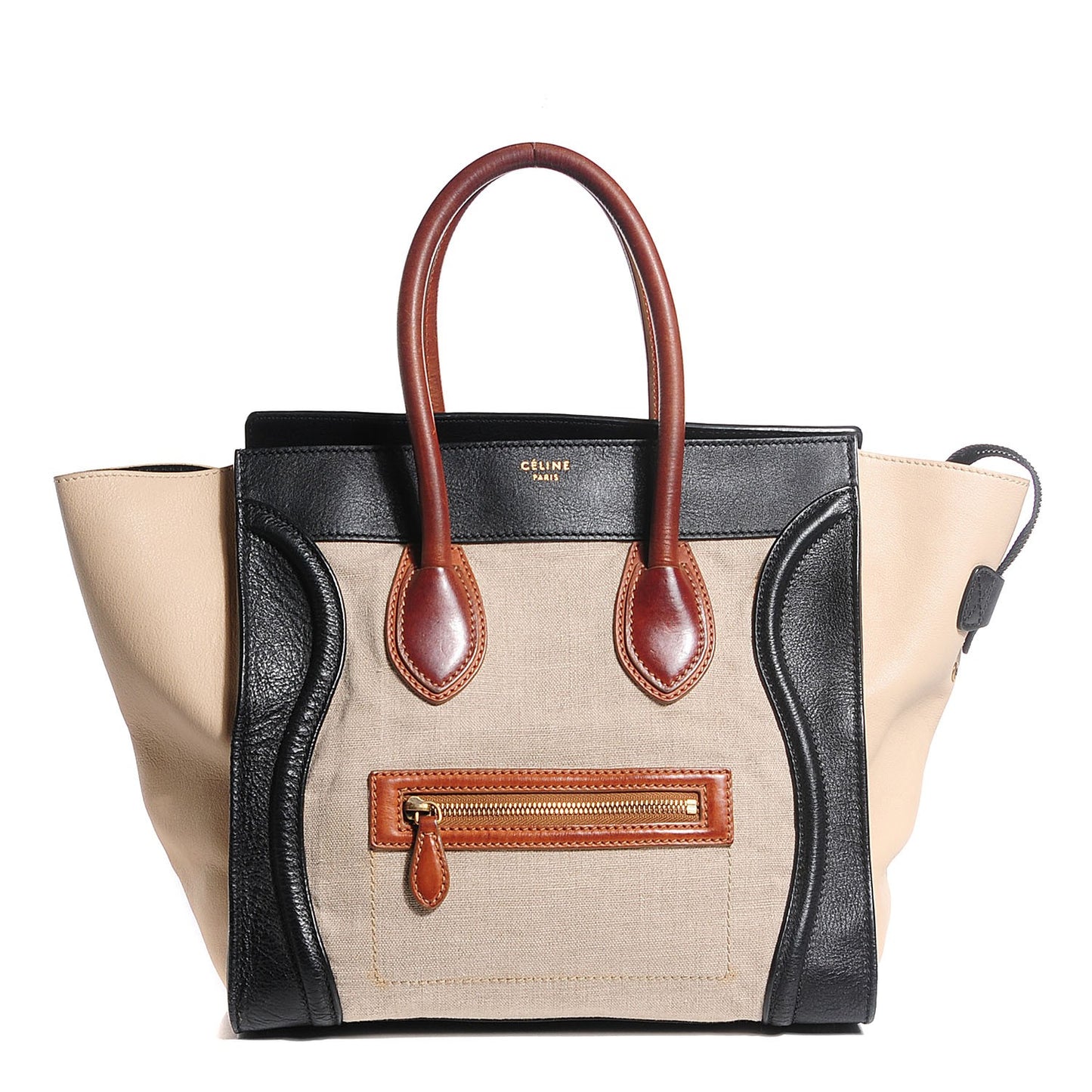 Calfskin Linen Mini Tri-Color Luggage Beige