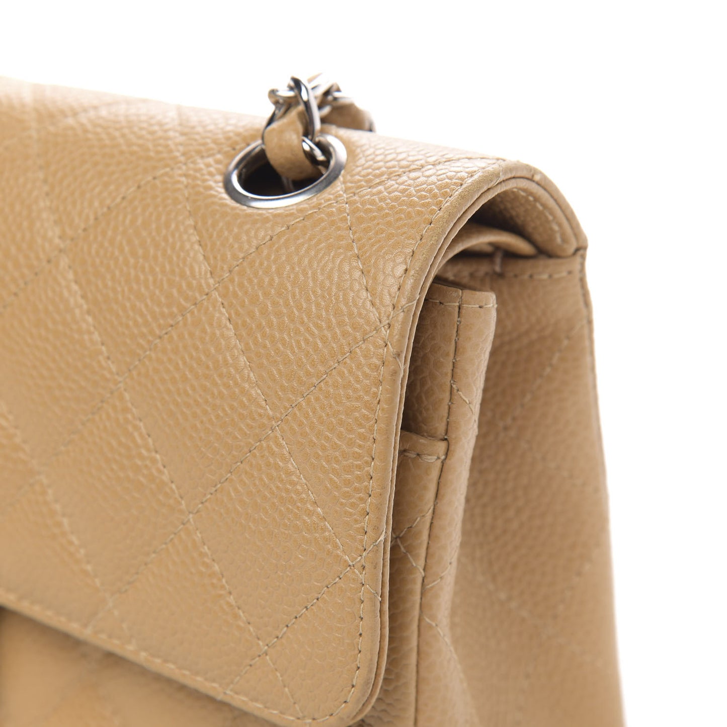 Caviar Quilted Small Double Flap Beige