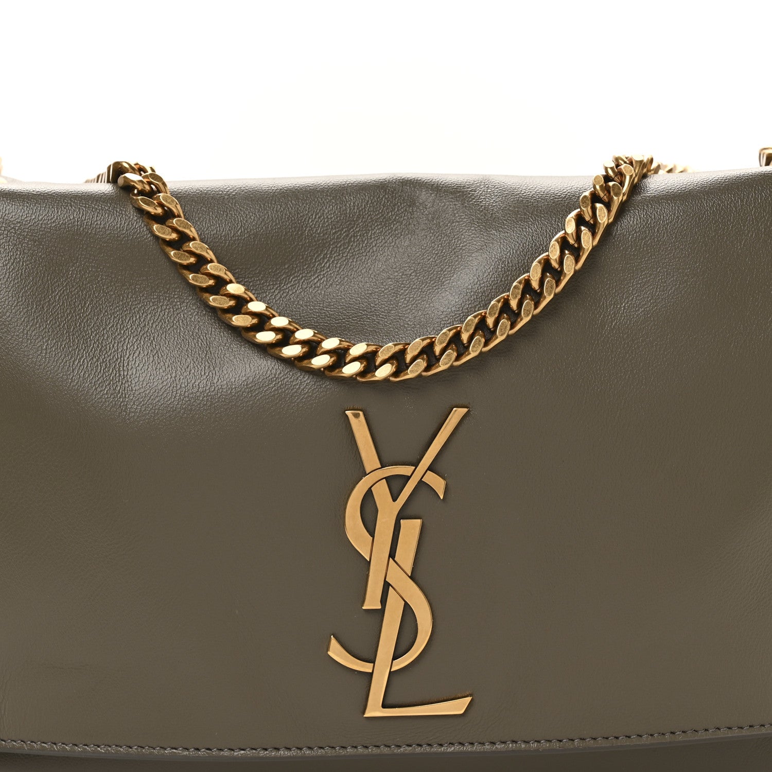 Saint Laurent Smooth Calfskin Suede Medium Reversible Monogram Kate Satchel Olive 12 of 18