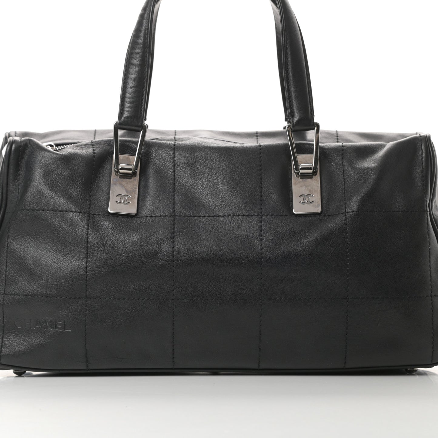 Lambskin Square Stitched Large Tote Black