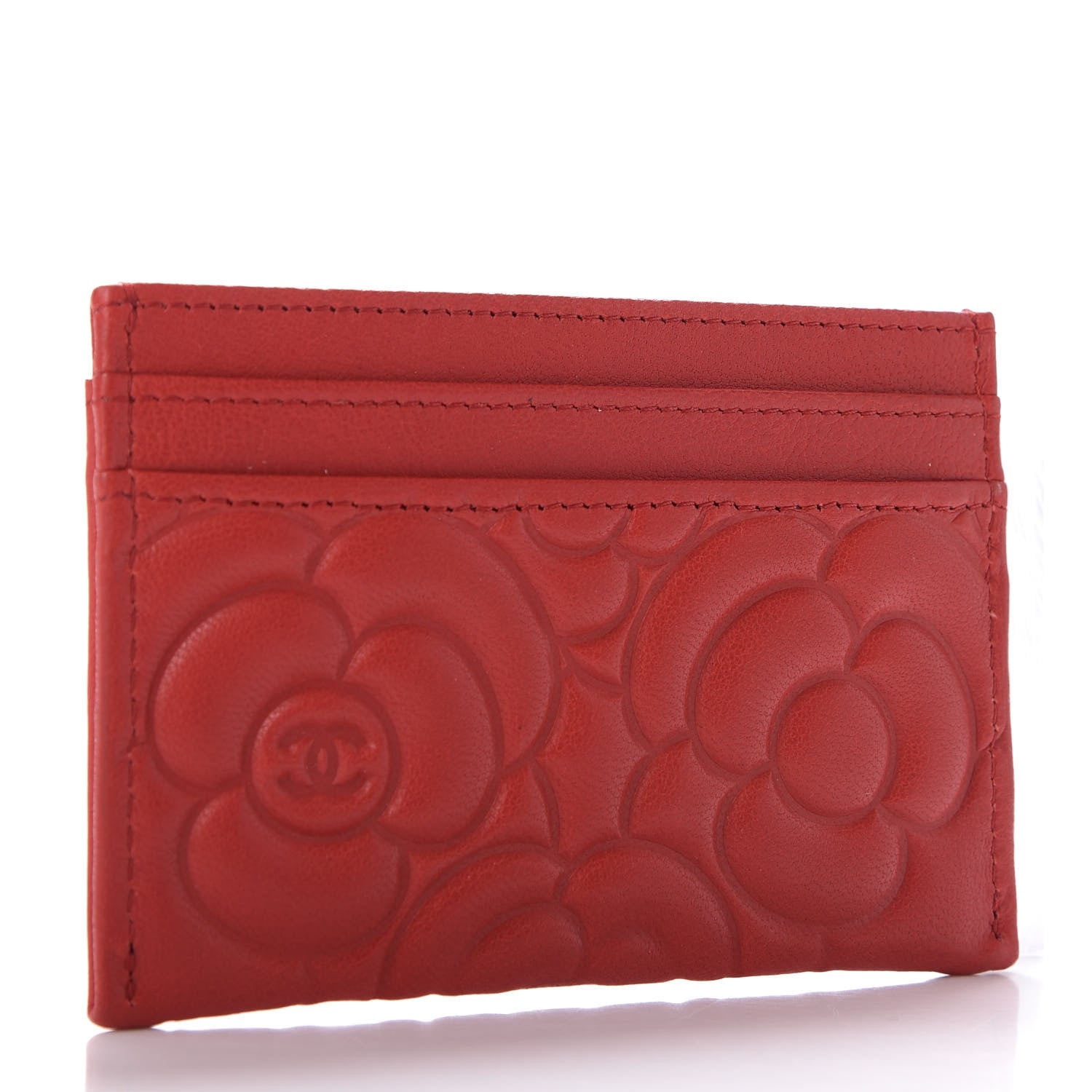 Chanel Goatskin Camellia Embossed Card Holder Red 3 of 11