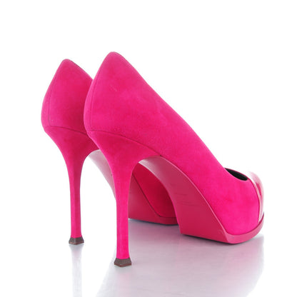 Saint Laurent Suede Patent Goatskin Tribute Two 80 Platform Pumps 40 Fuchsia 4 of 9