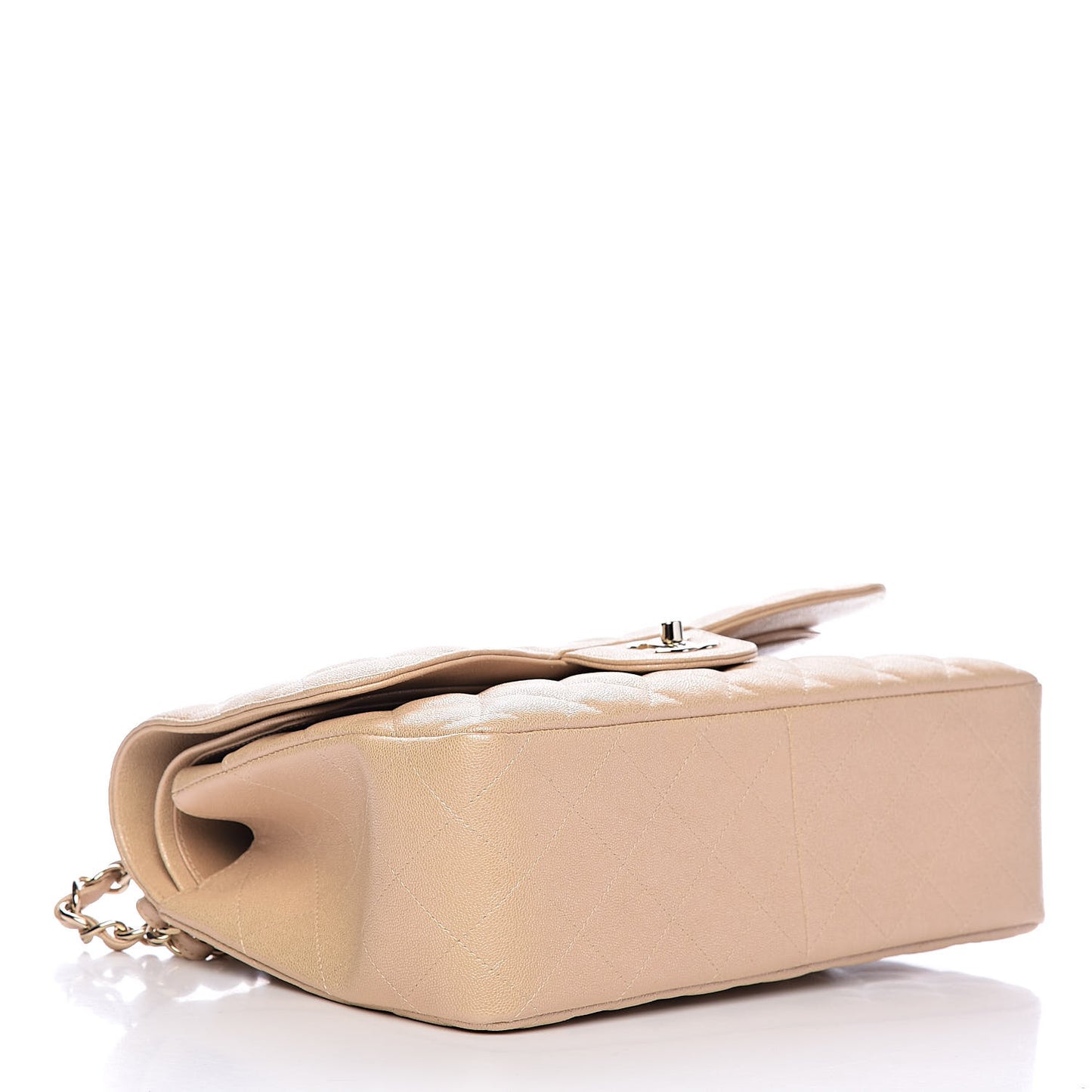 Iridescent Caviar Quilted Jumbo Double Flap Beige