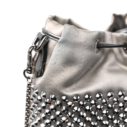 Prada Satin Crystal Drawstring Pouch Crossbody Silver 11 of 11