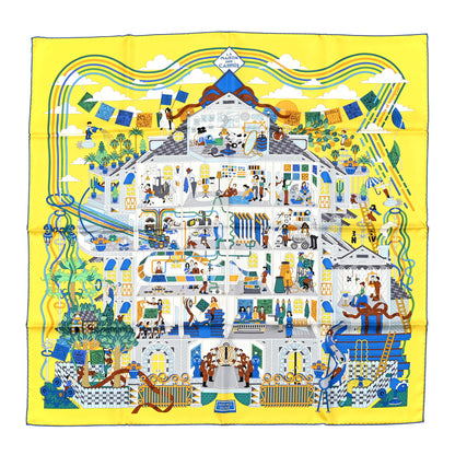 Hermes Silk La Maison des Carres Scarf 90 Jaune Vif Bleu Vert 1 of 4