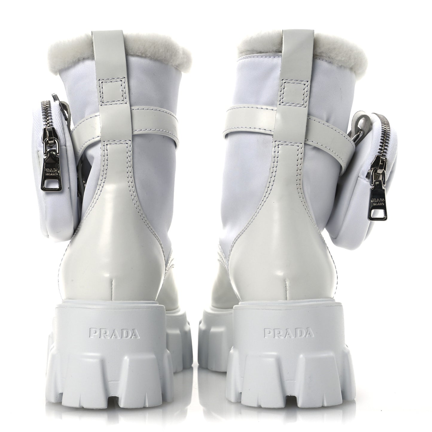 Spazzolato Rois Nylon Shearling Metal Triangle Logo Monolith Pouch Pocket 55mm Boots 35.5 White