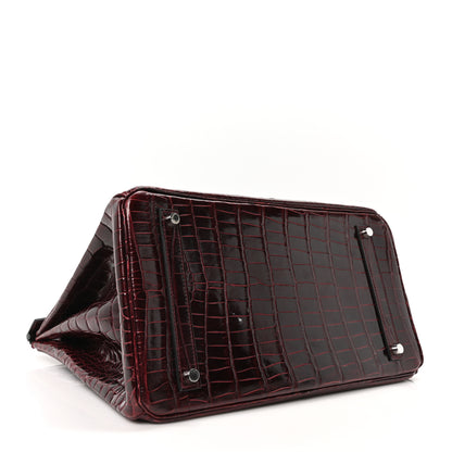 Hermes Shiny Porosus Crocodile Birkin 35 Bourgogne 4 of 10