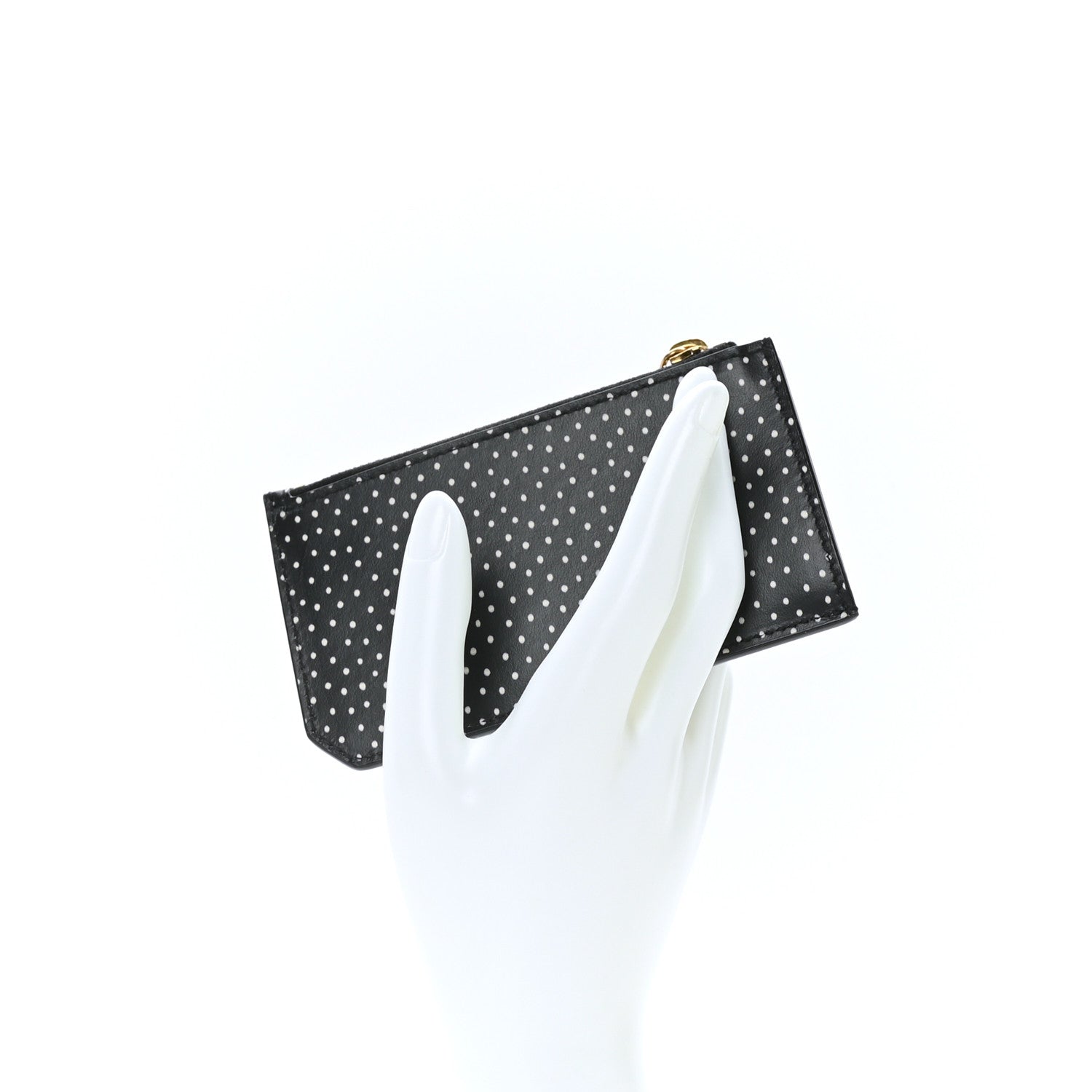 Saint Laurent Calfskin Printed Polka Dot 5 Fragments Zip Pouch Card Holder Black 2 of 7