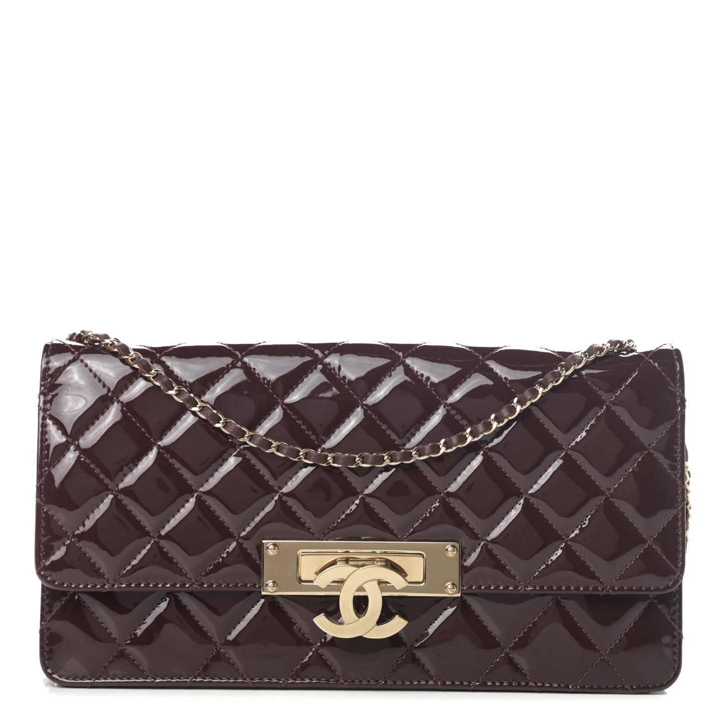 Patent Quilted Golden Class Wallet on Chain WOC Burgundy