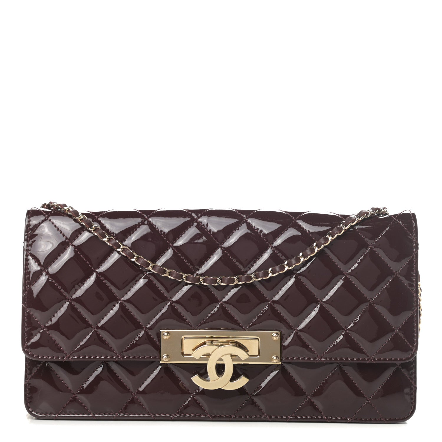 Chanel Patent Quilted Golden Class Wallet on Chain WOC Burgundy 1 of 11