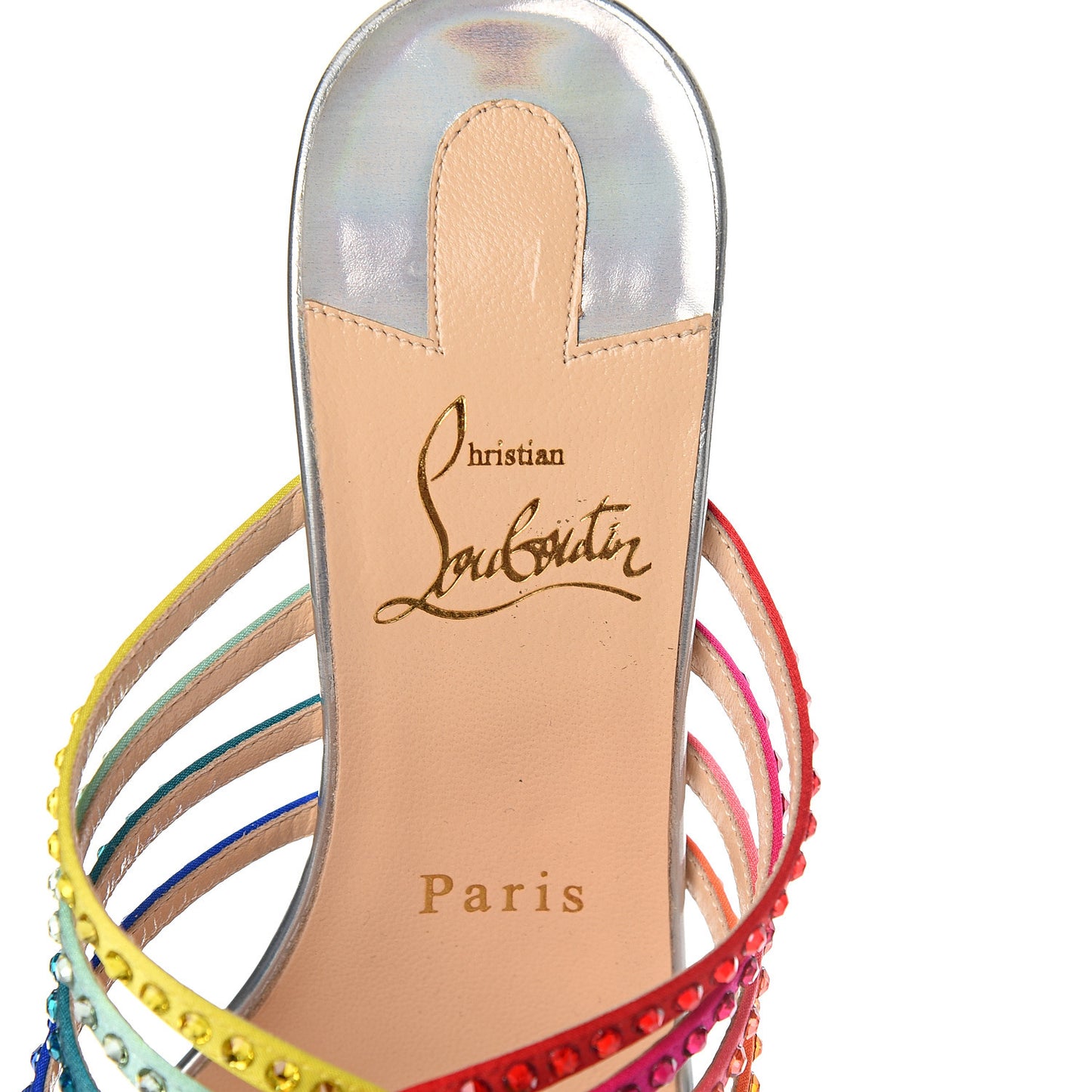 Specchio Calfskin Crystal Marthastrass 100 Slide Sandals 37 Silver Multicolor