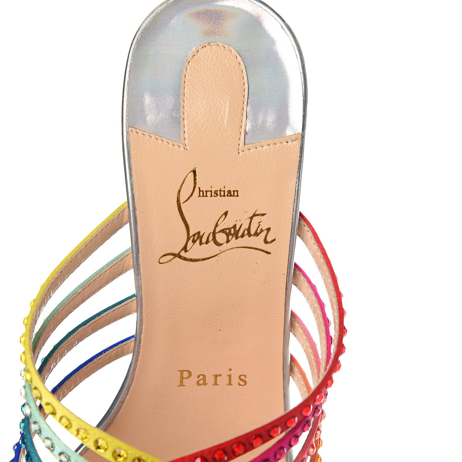 Christian Louboutin Specchio Calfskin Crystal Marthastrass 100 Slide Sandals 37 Silver Multicolor 7 of 9